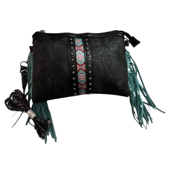 Black Crossbody with Fringe and Stud Detail Western - Picture 5 of 9